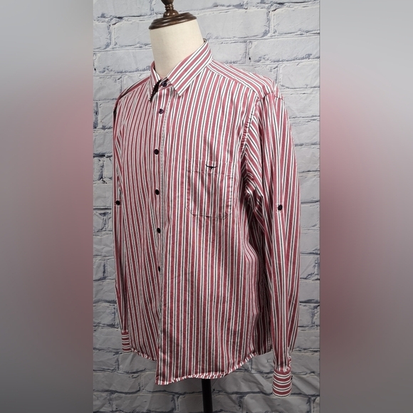 R.M. Williams Men's Button Down Striped Classic Fit Roll Tab Sleeves Logo Medium - Picture 1 of 12